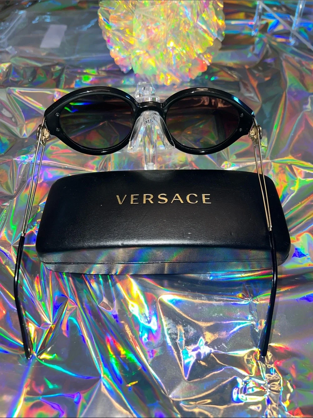 Versace Womens Black Round Gradient Sunglasses VE4342